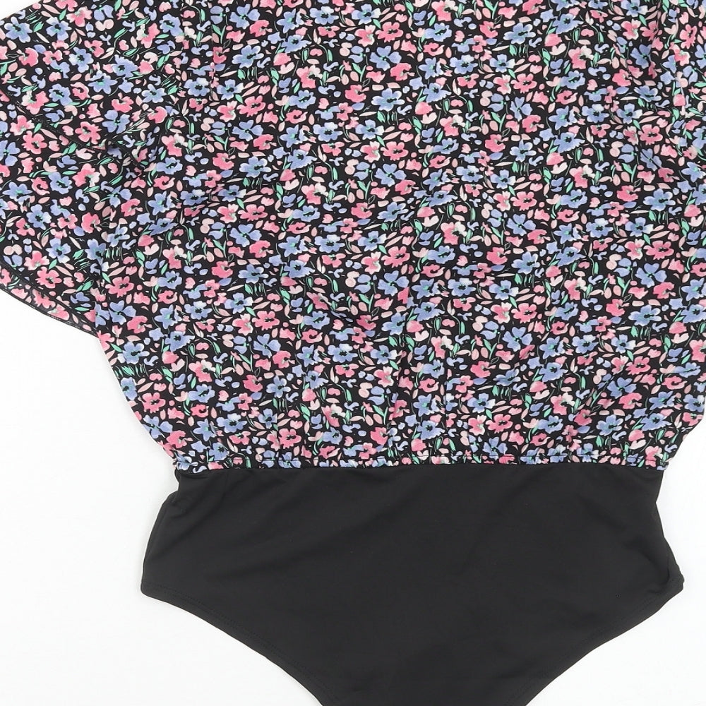 Boohoo Womens Multicoloured Floral Polyester Bodysuit One-Piece Size 6 Snap