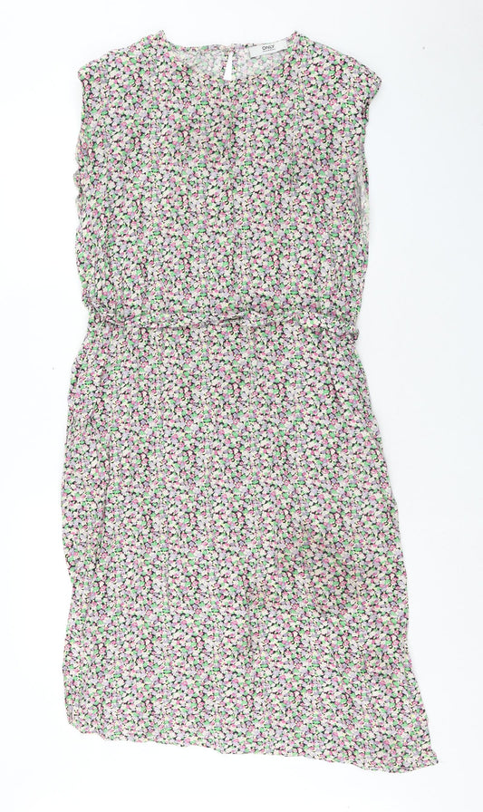 Only Womens Multicoloured Floral Viscose Shift Size L Boat Neck Button