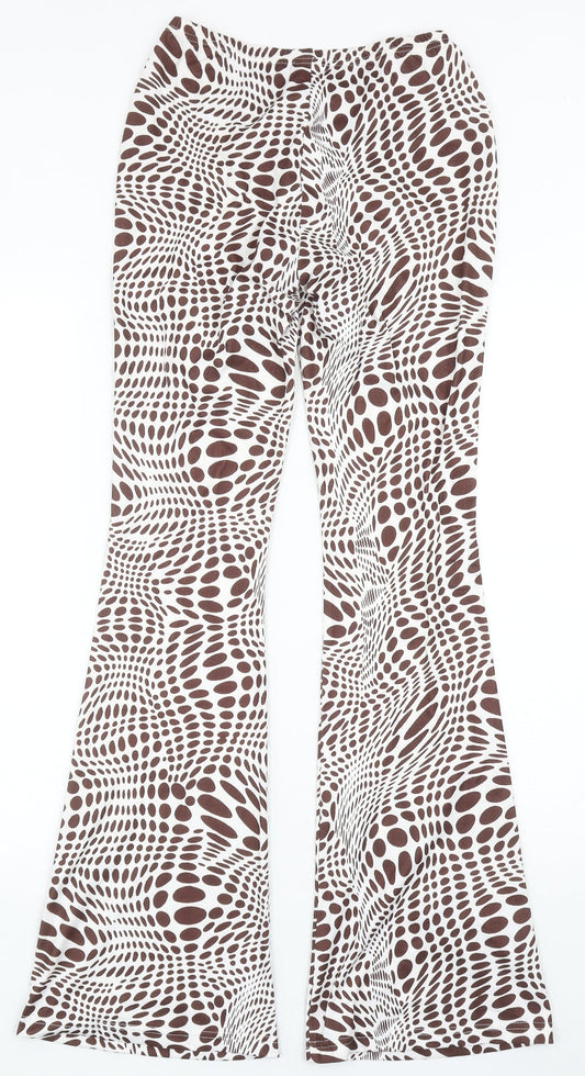 SheIn Womens Brown Geometric Polyester Sweatpants Trousers Size S Regular Drawstring