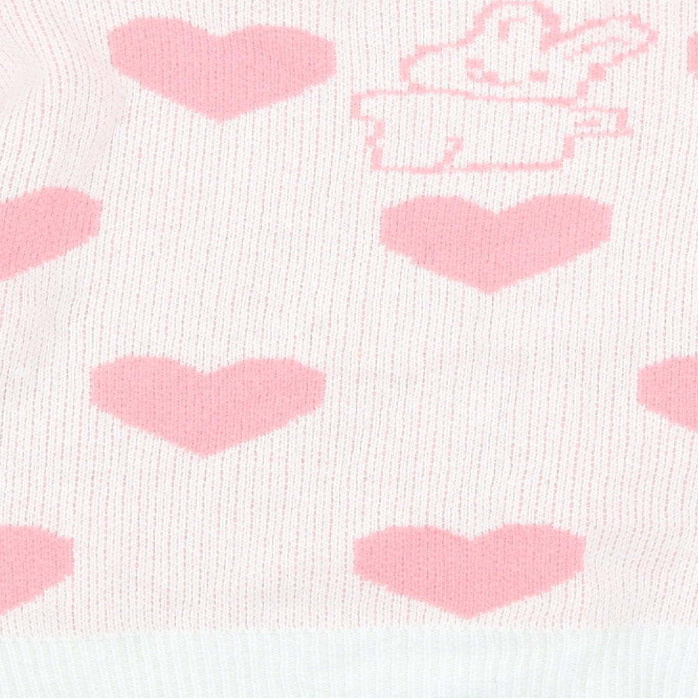 SheIn Womens Pink Round Neck Geometric Acrylic Pullover Jumper Size S