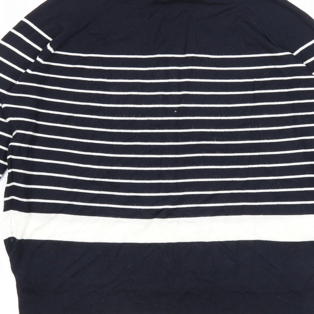 Zara Mens Blue Round Neck Striped Viscose Pullover Jumper Size S