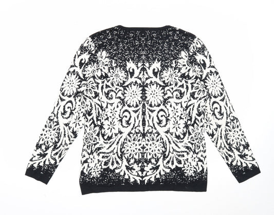 Just Elegance Womens Black Round Neck Floral Viscose Pullover Jumper Size M