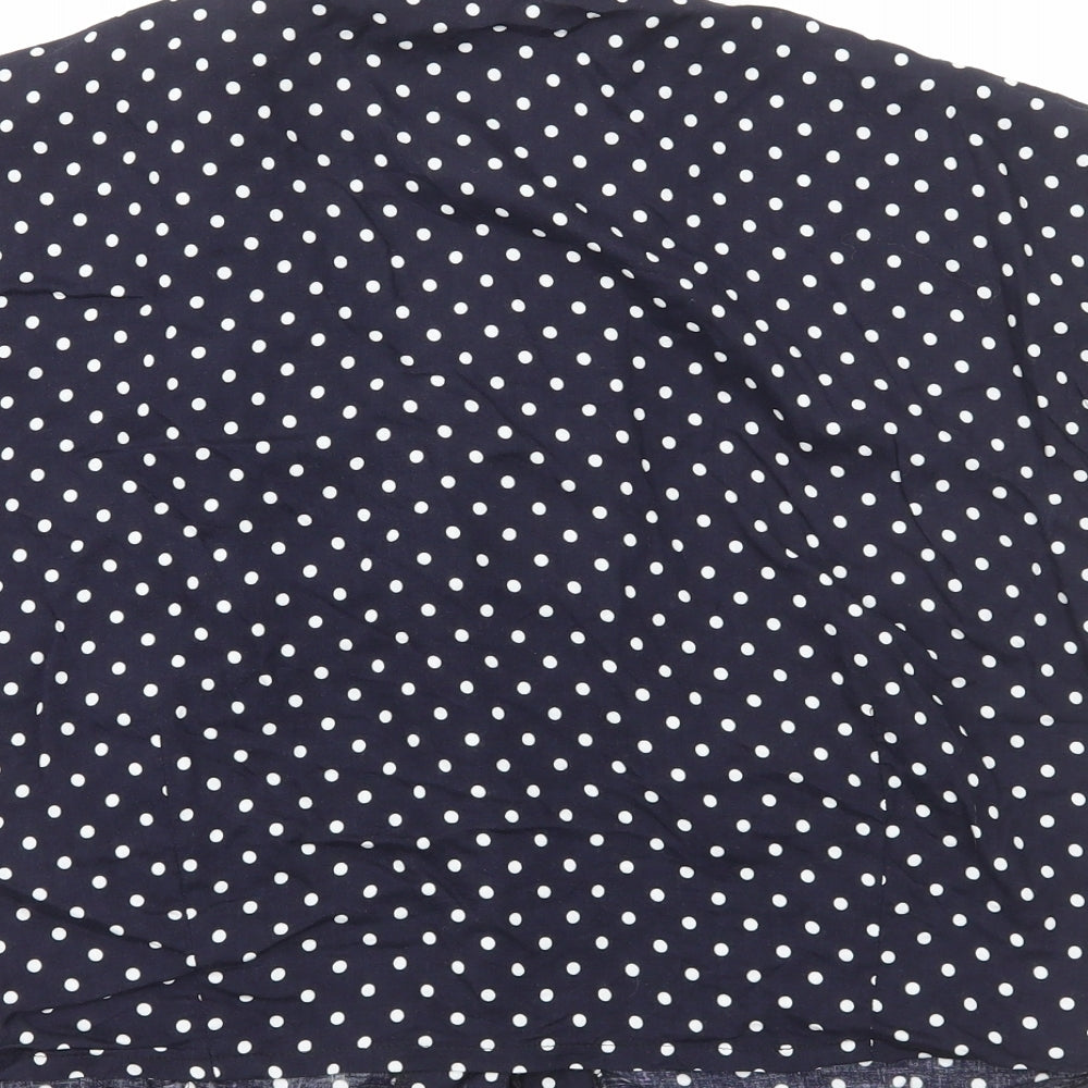 Custom Clothes Womens Blue Polka Dot Viscose Basic Button-Up Size S V-Neck