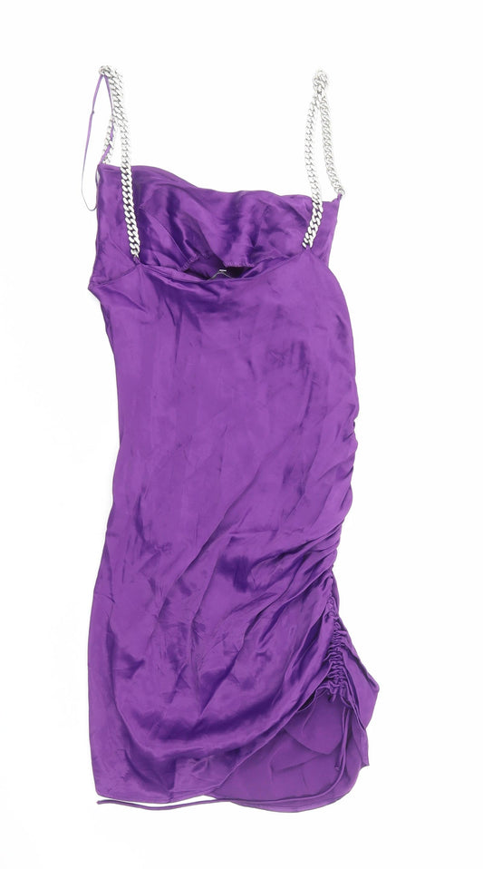 Zara Womens Purple Polyester Sheath Size S Cowl Neck Pullover - Chain Straps
