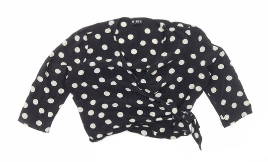 Mixit Womens Black Polka Dot Viscose Wrap Blouse Size 8 V-Neck - Cropped