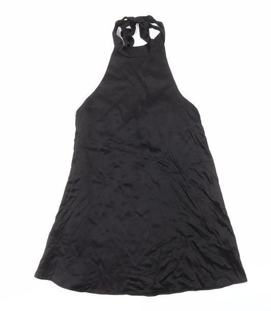 Zara Womens Black Polyester Trapeze & Swing Size S Halter Button