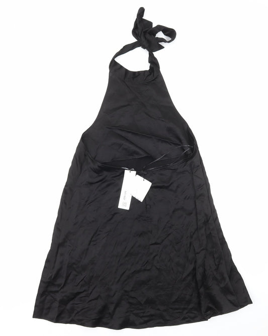 Zara Womens Black Polyester Trapeze & Swing Size S Halter Button