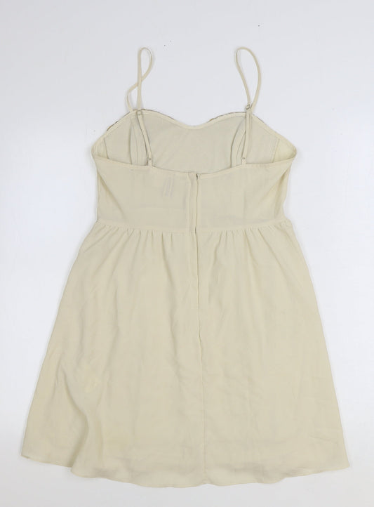H&M Womens Ivory Polyester Fit & Flare Size 12 Sweetheart Zip