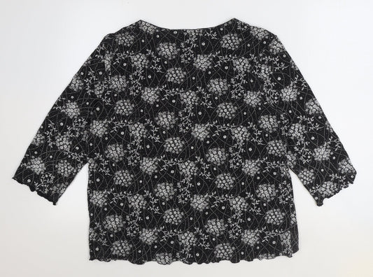 Bonmarché Womens Black Geometric Nylon Basic Blouse Size M V-Neck