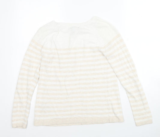 Gap Womens White Round Neck Striped Cotton Pullover Jumper Size S