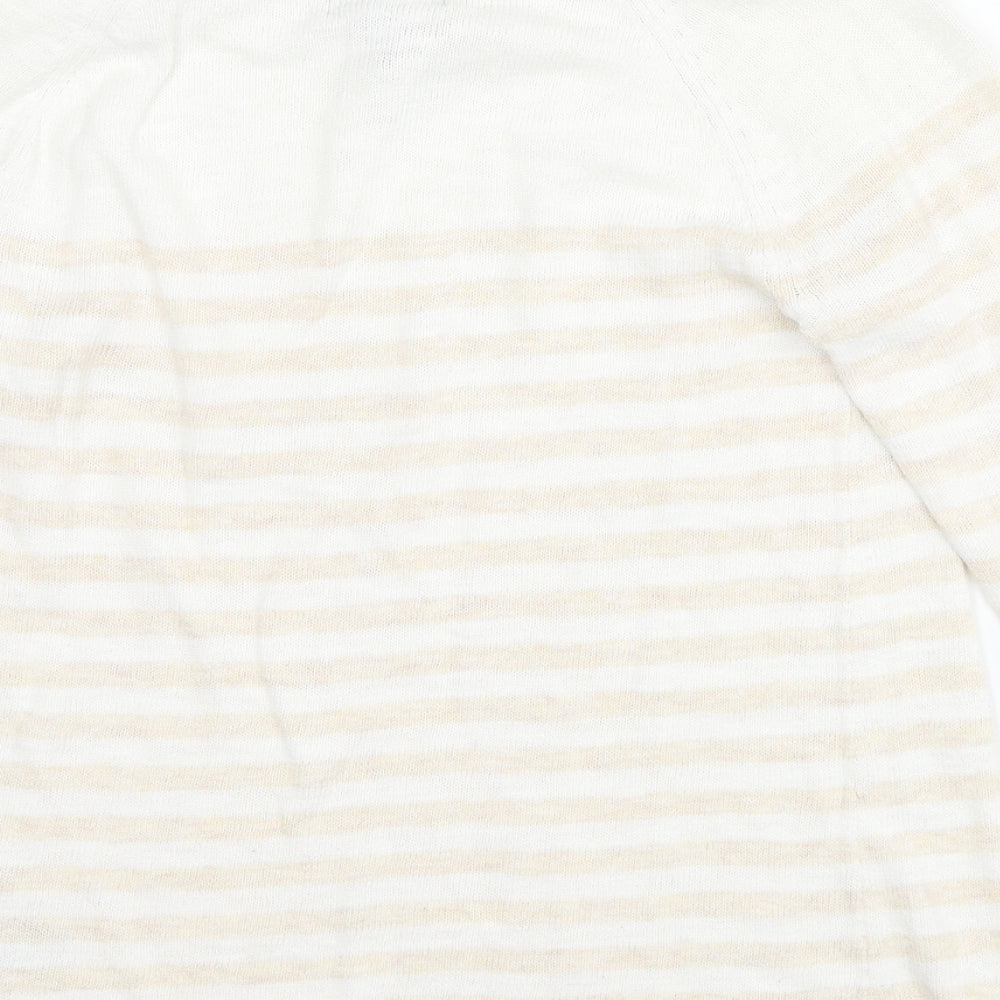 Gap Womens White Round Neck Striped Cotton Pullover Jumper Size S