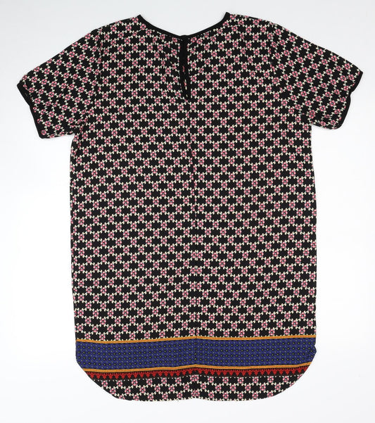 Ayanapa Womens Black Geometric Polyester Shift Size 14 Roll Neck Button