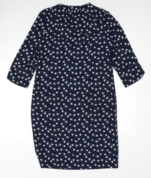 Marks and Spencer Womens Blue Floral Polyester A-Line Size 10 V-Neck Pullover