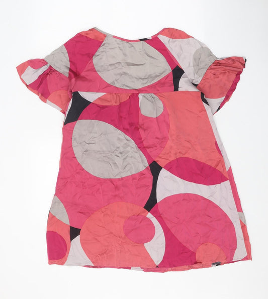 Oasis Womens Pink Geometric Silk Mini One Size Square Neck Pullover