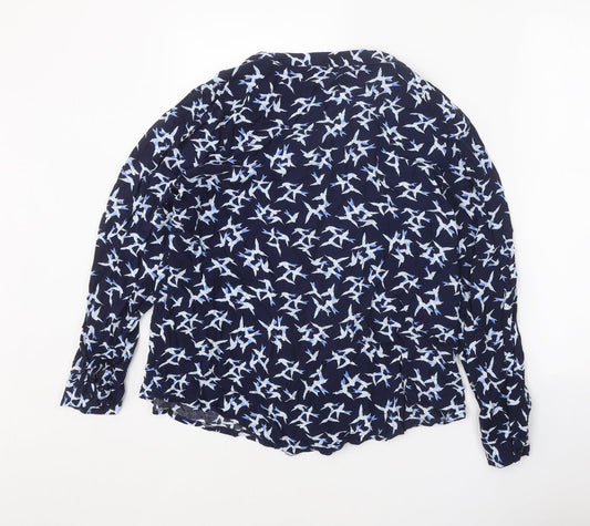 M&Co Womens Blue Geometric Viscose Basic Button-Up Size 14 Collared - Bird