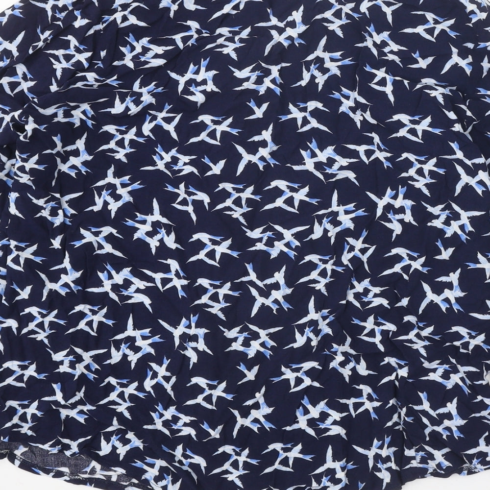 M&Co Womens Blue Geometric Viscose Basic Button-Up Size 14 Collared - Bird