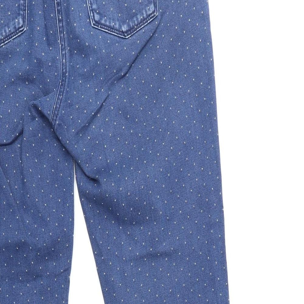 CC Womens Blue Polka Dot Cotton Straight Jeans Size 12 Regular Zip