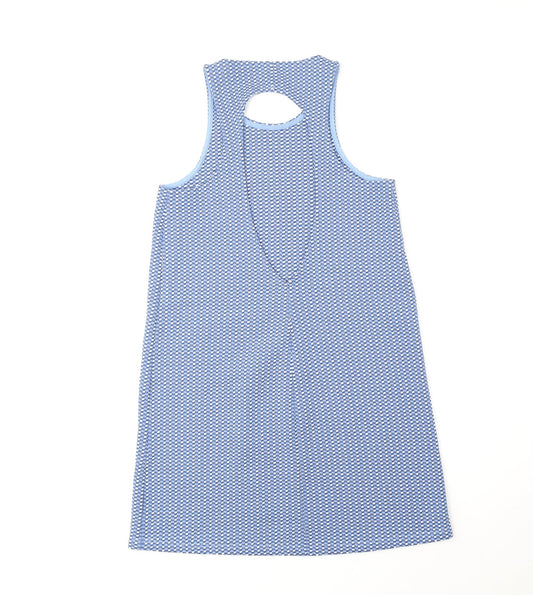 Zara Womens Blue Geometric Polyester A-Line Size 10 Scoop Neck Pullover - Cut Out Back Detail
