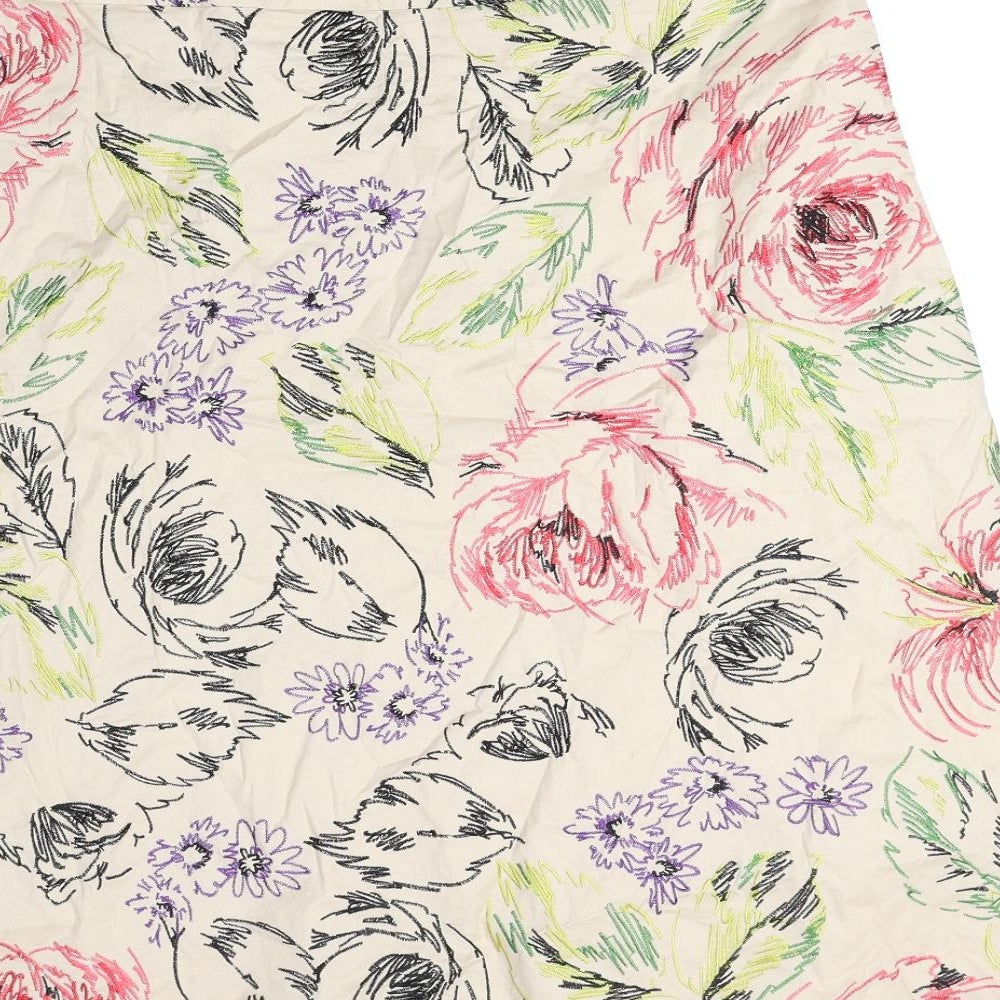 Linea Womens Beige Floral Cotton Swing Skirt Size 16 Zip