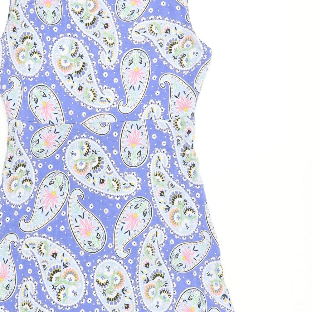 Crew Clothing Womens Purple Paisley 100% Cotton A-Line Size 8 V-Neck Pullover