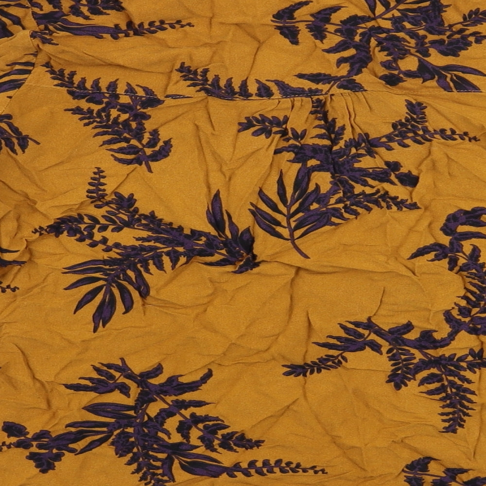 b.young Womens Brown Geometric Viscose Basic Blouse Size 8 V-Neck - Leaf Print