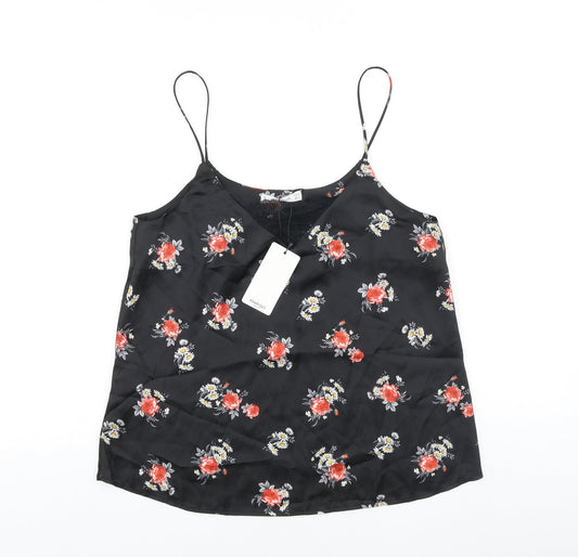 Mango Womens Black Floral Polyester Camisole Tank Size S V-Neck - Lace Insert