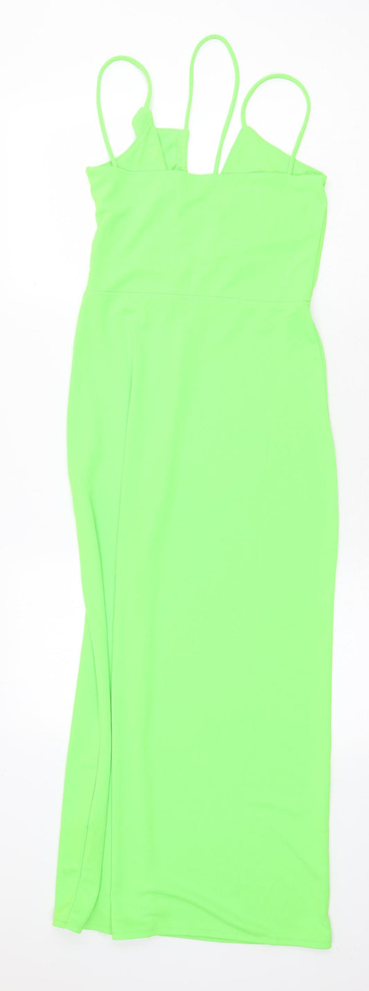 H&M Womens Green Polyester Slip Dress Size XS V-Neck Pullover
