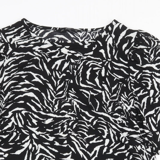 F&F Womens Black Geometric Polyester Basic T-Shirt Size 12 Boat Neck