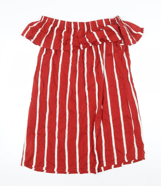 Primark Womens Red Striped Viscose Trapeze & Swing Size 10 Off the Shoulder Pullover