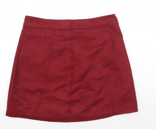 H&M Womens Red Polyester A-Line Skirt Size 8 Button