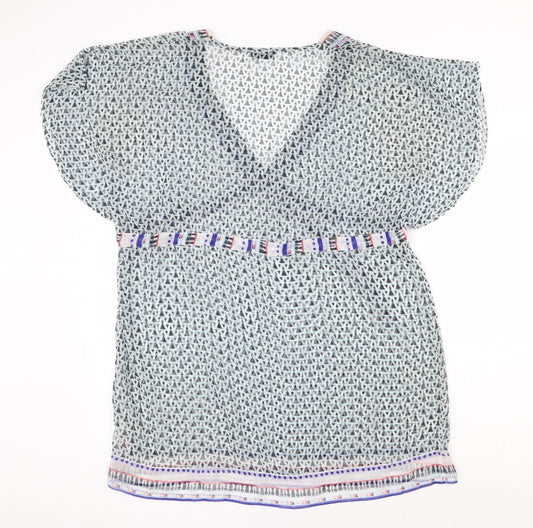 F&F Womens Green Geometric Polyester A-Line Size M V-Neck Tie