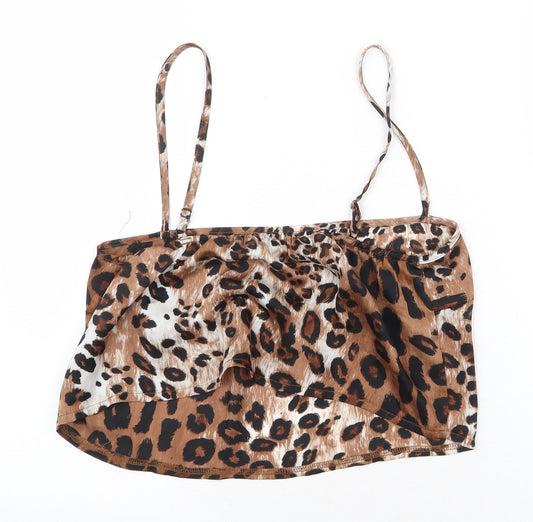 Nasty Gal Womens Brown Animal Print Polyester Cropped Tank Size 6 Square Neck - Leopard Print
