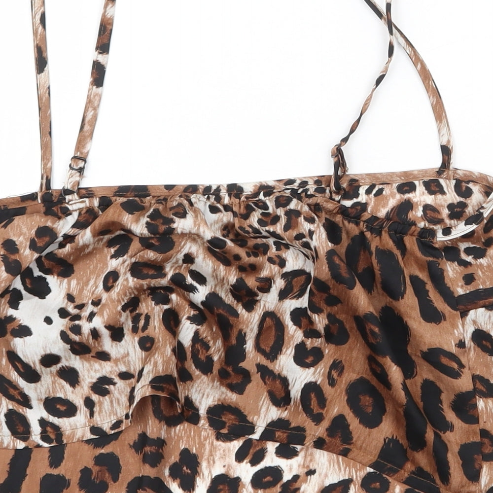 Nasty Gal Womens Brown Animal Print Polyester Cropped Tank Size 6 Square Neck - Leopard Print