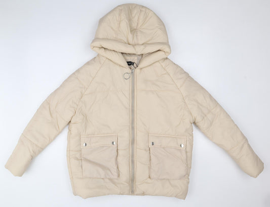Womens UK Size 4 PRETTYLITTLETHING Beige Puffer Jacket