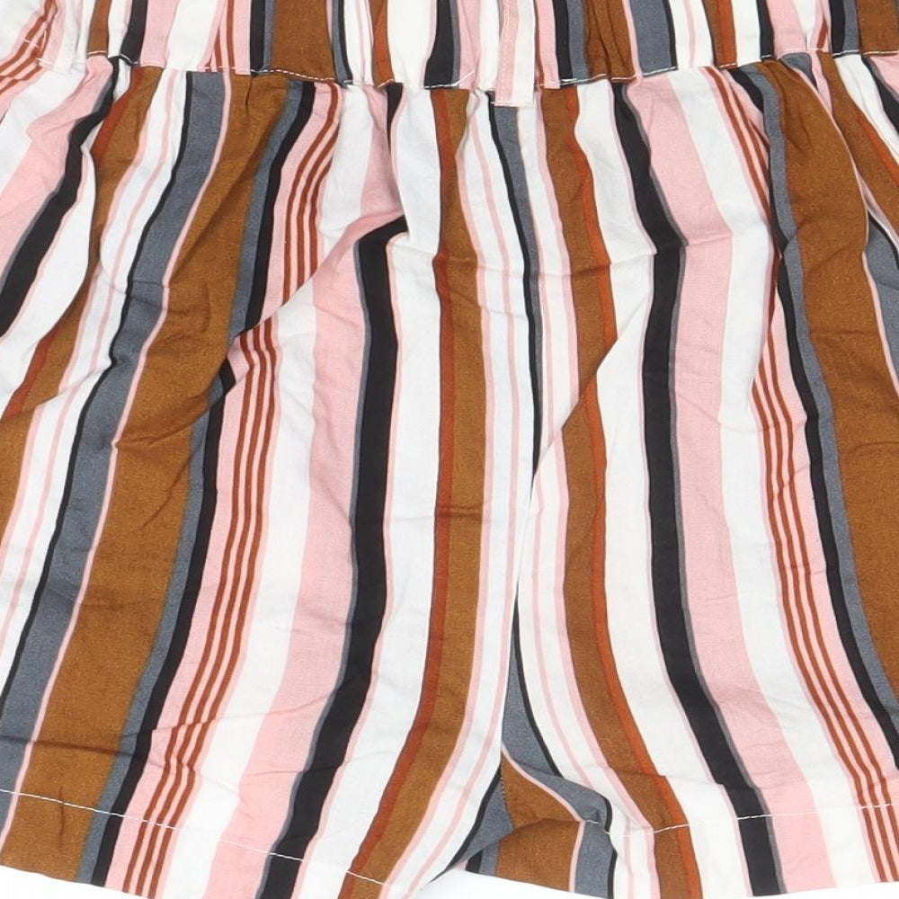 Primark Womens Multicoloured Striped Viscose Paperbag Shorts Size 4 Regular Pull On