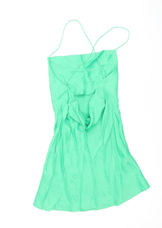 Zara Womens Green Viscose Slip Dress Size S Square Neck Pullover