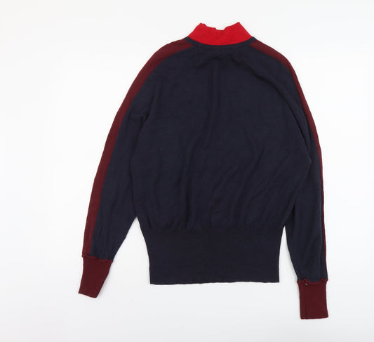 Marks and Spencer Mens Blue High Neck Wool Pullover Jumper Size L Long Sleeve