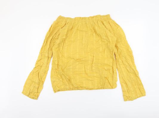 George Womens Yellow Cotton Basic Blouse Size 10 Off the Shoulder