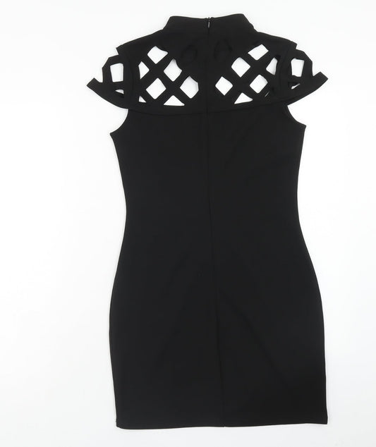 Quiz Womens Black Polyester Mini Size 10 Mock Neck Zip - Lattice Detail