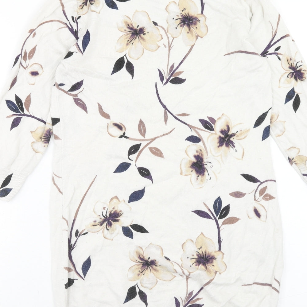 NEXT Womens White Floral Cotton Shift Size 8 Boat Neck Pullover