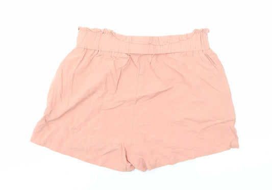 Primark Womens Pink Viscose Paperbag Shorts Size 8 Regular Pull On
