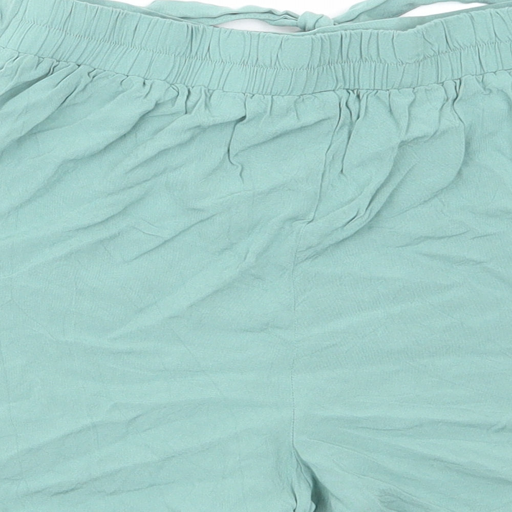 Primark Womens Green Viscose Paperbag Shorts Size 8 Regular Pull On