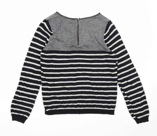 Autograph Womens Black Boat Neck Striped Viscose Pullover Jumper Size 12 - Leatherette Neck Trim