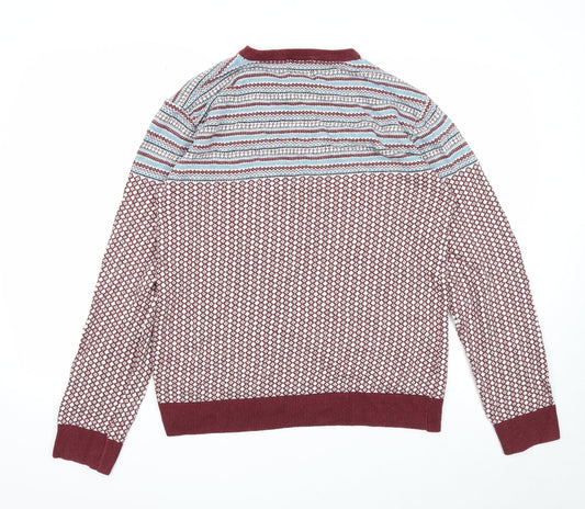 NEXT Mens Multicoloured Round Neck Geometric Cotton Pullover Jumper Size L Long Sleeve