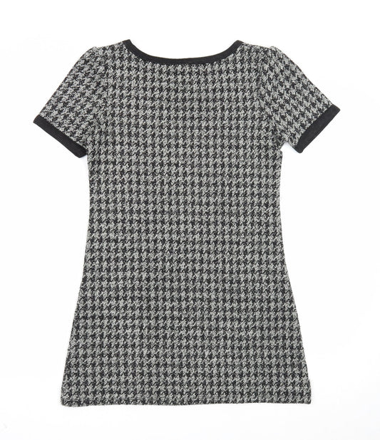 NEXT Womens Black Geometric Acrylic Shift Size 6 Boat Neck Pullover