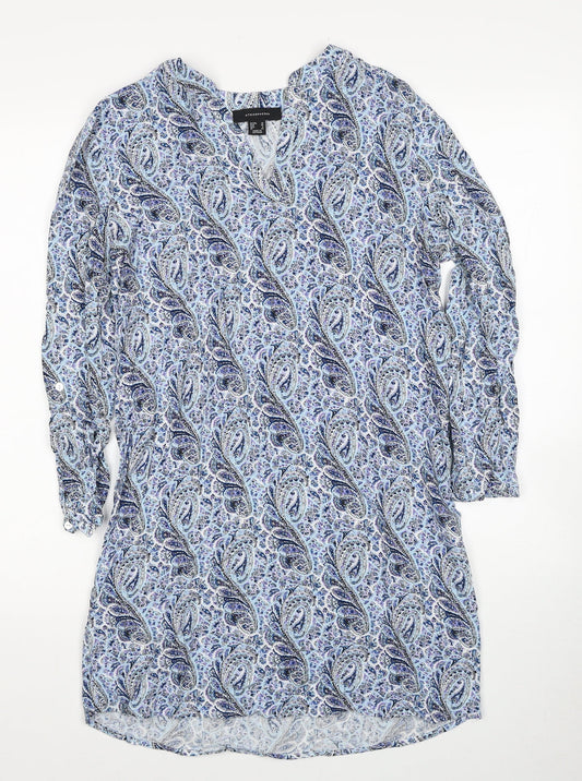 Atmosphere Womens Blue Paisley Viscose A-Line Size 10 V-Neck Pullover