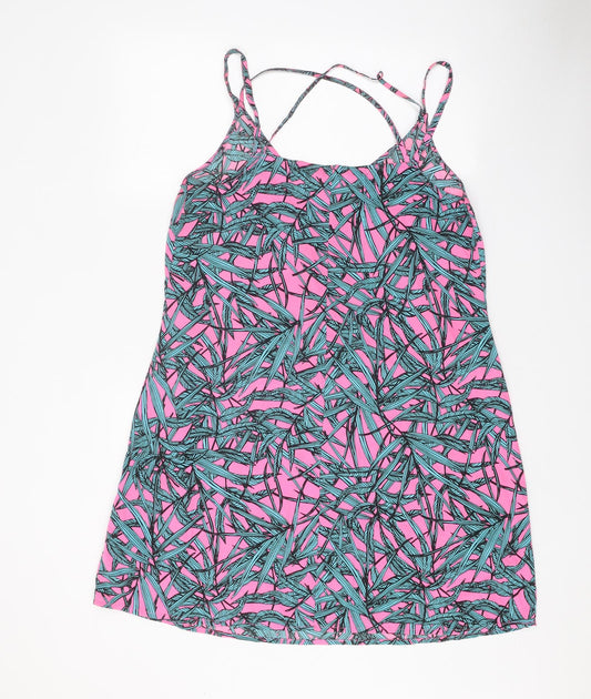 PEP&CO Womens Pink Geometric Polyester Mini Size 14 V-Neck Pullover