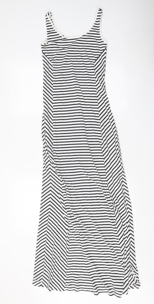 ESMARA Womens White Striped Polyester Maxi Size XS Scoop Neck Pullover