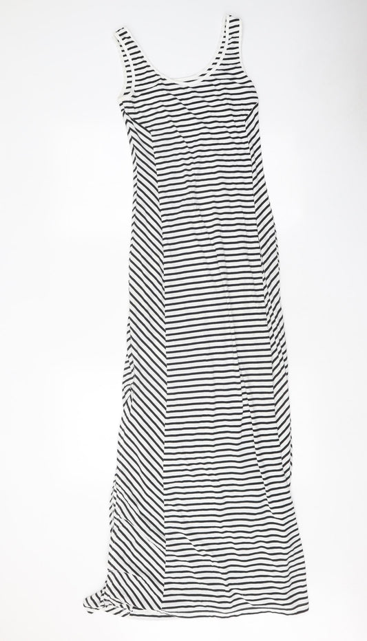 ESMARA Womens White Striped Polyester Maxi Size XS Scoop Neck Pullover