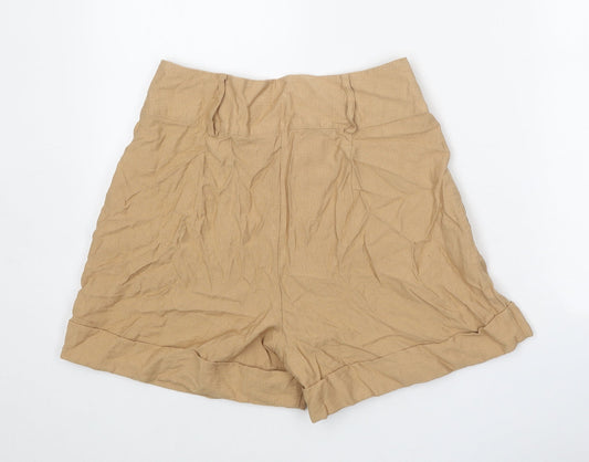 Primark Womens Beige Viscose Paperbag Shorts Size 10 Regular Zip